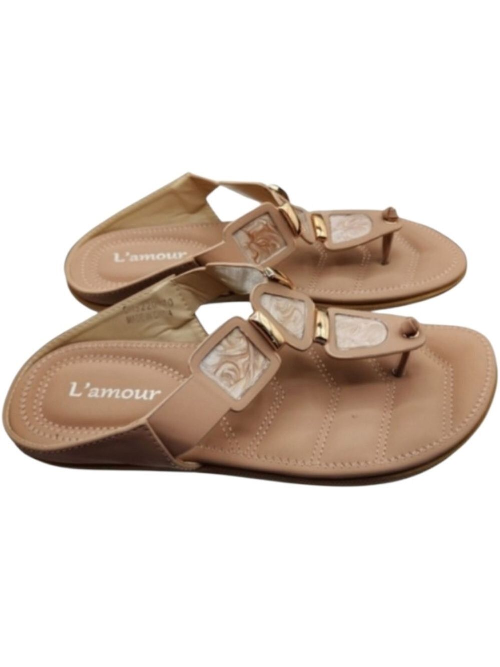 L’amour EU 39 Tan Marbled Stone Luxe Thong Sandals